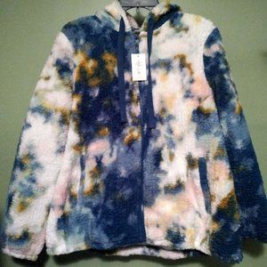 STYLE & CO. LARGE MARBLED TIE DYE MULTI-COLOR TEDDY JACKET HOODIE